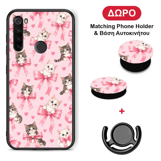 Kittens and Pink Bows on Pink - Xiaomi Redmi Note 8T θήκη + Δώρο Phone Holder & Βάση Αυτοκινήτου