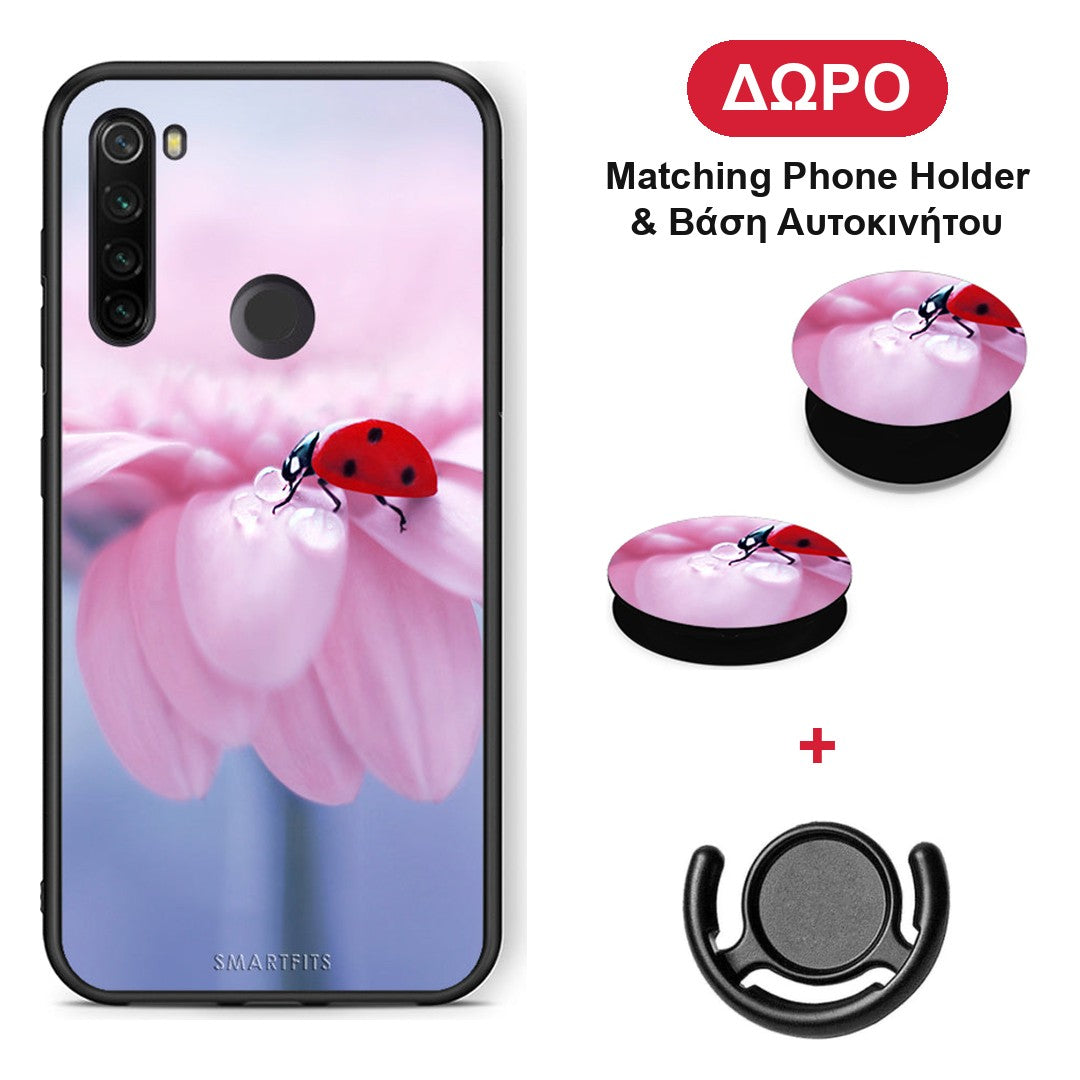 Ladybug Flower - Xiaomi Redmi Note 8T θήκη + Δώρο Phone Holder & Βάση Αυτοκινήτου
