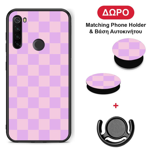 Lavender and Pink Checkerboard - Xiaomi Redmi Note 8T θήκη + Δώρο Phone Holder & Βάση Αυτοκινήτου