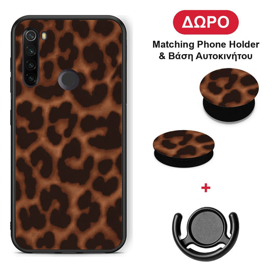 Leopard Print Dark Brown - Xiaomi Redmi Note 8T θήκη + Δώρο Phone Holder & Βάση Αυτοκινήτου