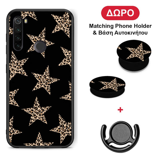 Leopard Stars on Black - Xiaomi Redmi Note 8T θήκη + Δώρο Phone Holder & Βάση Αυτοκινήτου