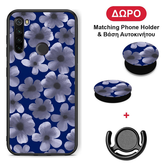 Pale Blue Flowers on Navy - Xiaomi Redmi Note 8T θήκη + Δώρο Phone Holder & Βάση Αυτοκινήτου