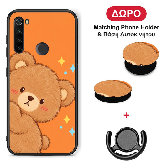 Peekaboo Teddy on Orange - Xiaomi Redmi Note 8T θήκη + Δώρο Phone Holder & Βάση Αυτοκινήτου