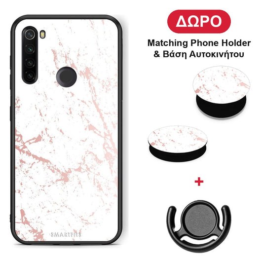 Marble Pink Splash - Xiaomi Redmi Note 8T θήκη + Δώρο Phone Holder & Βάση Αυτοκινήτου