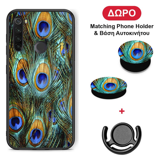 Real Peacock Feathers - Xiaomi Redmi Note 8T θήκη + Δώρο Phone Holder & Βάση Αυτοκινήτου