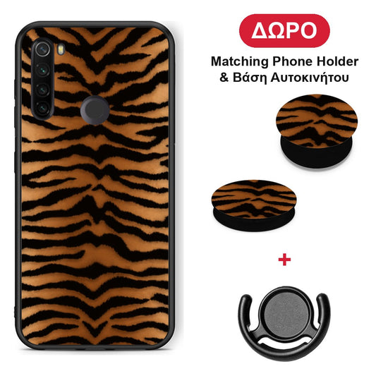 Tiger Print Orange and Black - Xiaomi Redmi Note 8T θήκη + Δώρο Phone Holder & Βάση Αυτοκινήτου