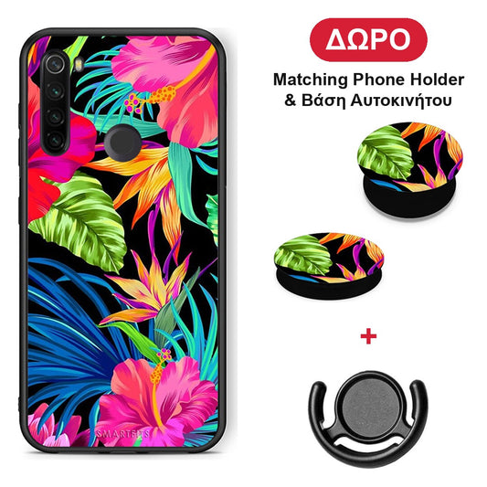 Tropical Flowers - Xiaomi Redmi Note 8T θήκη + Δώρο Phone Holder & Βάση Αυτοκινήτου