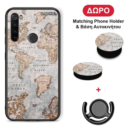 World Map - Xiaomi Redmi Note 8T θήκη + Δώρο Phone Holder & Βάση Αυτοκινήτου