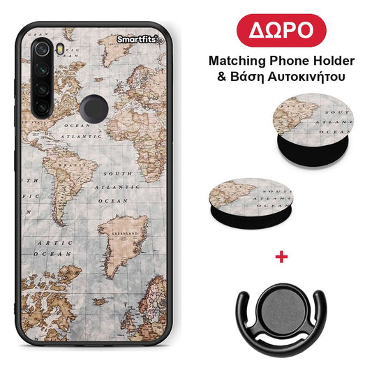 World Map - Xiaomi Redmi Note 8T θήκη + Δώρο Phone Holder & Βάση Αυτοκινήτου