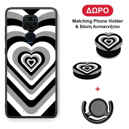 Black Hearts - Xiaomi Redmi Note 9 θήκη + Δώρο Phone Holder & Βάση Αυτοκινήτου