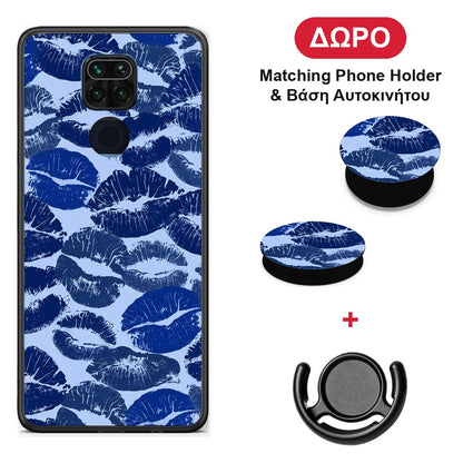 Blue Lipstick Kisses - Xiaomi Redmi Note 9 θήκη + Δώρο Phone Holder & Βάση Αυτοκινήτου