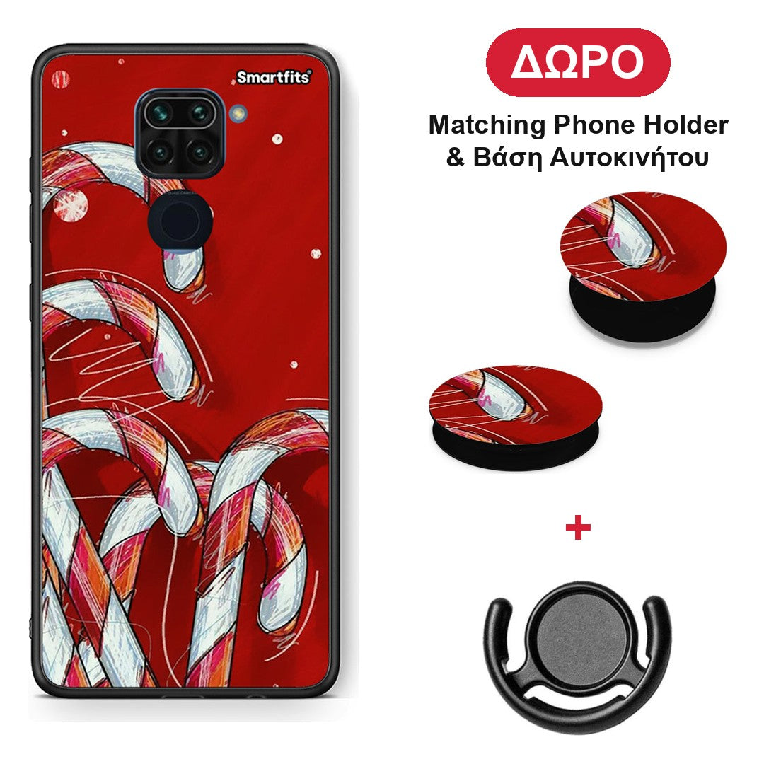 Candy Cane - Xiaomi Redmi Note 9 θήκη + Δώρο Phone Holder & Βάση Αυτοκινήτου