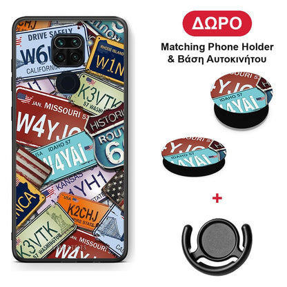 Car Plates - Xiaomi Redmi Note 9 θήκη + Δώρο Phone Holder & Βάση Αυτοκινήτου