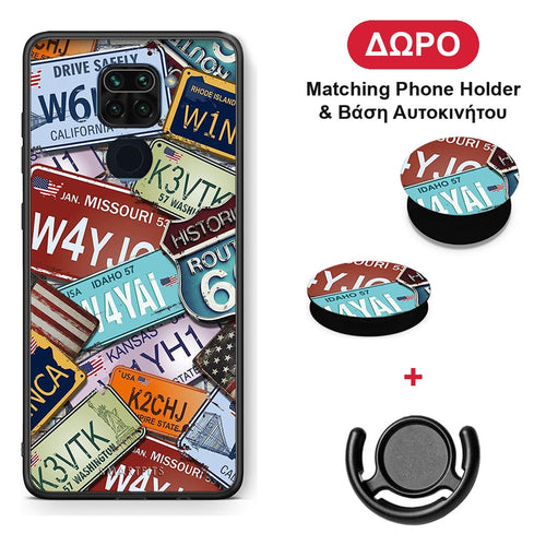 Car Plates - Xiaomi Redmi Note 9 θήκη + Δώρο Phone Holder & Βάση Αυτοκινήτου