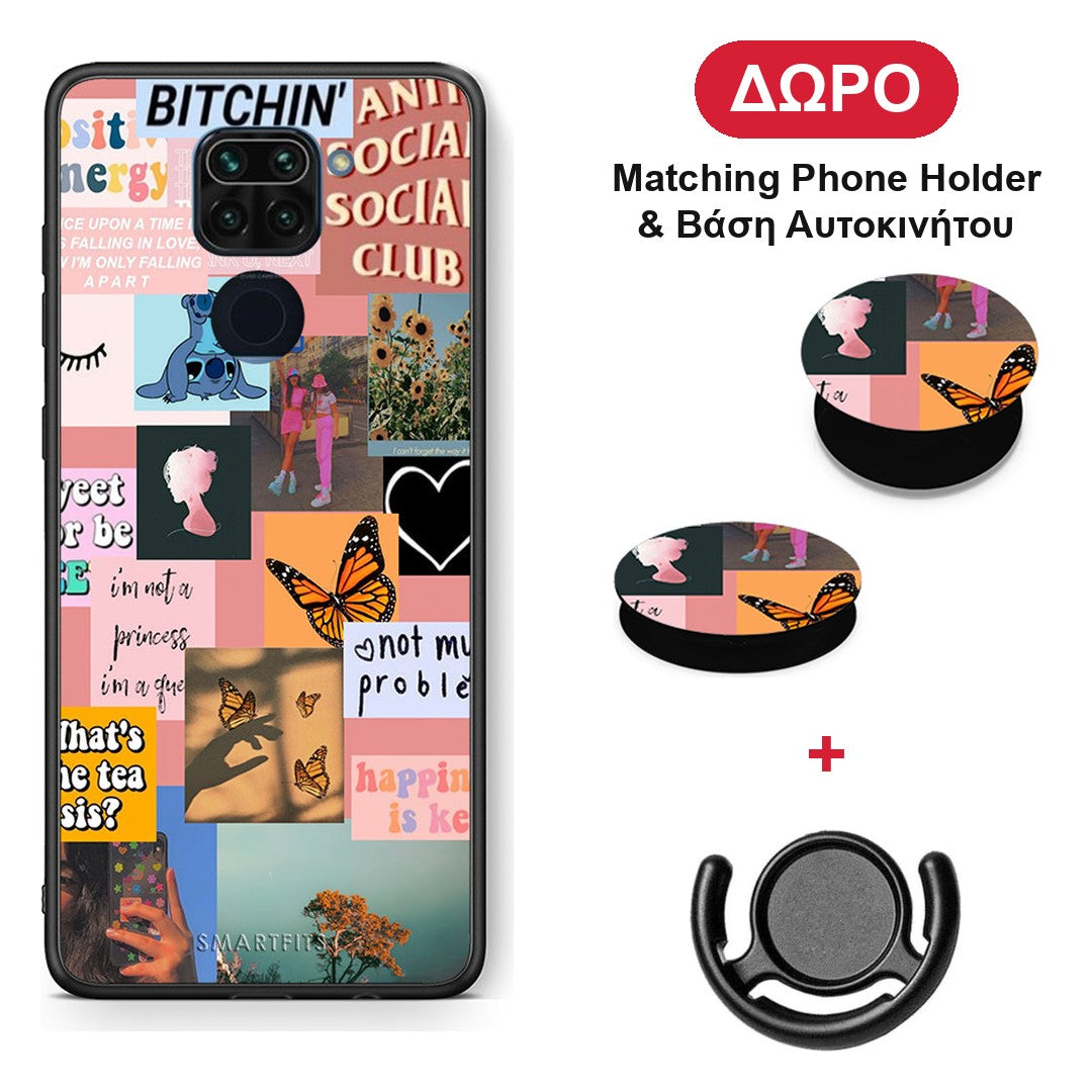 Collage Bitchin - Xiaomi Redmi Note 9 θήκη + Δώρο Phone Holder & Βάση Αυτοκινήτου