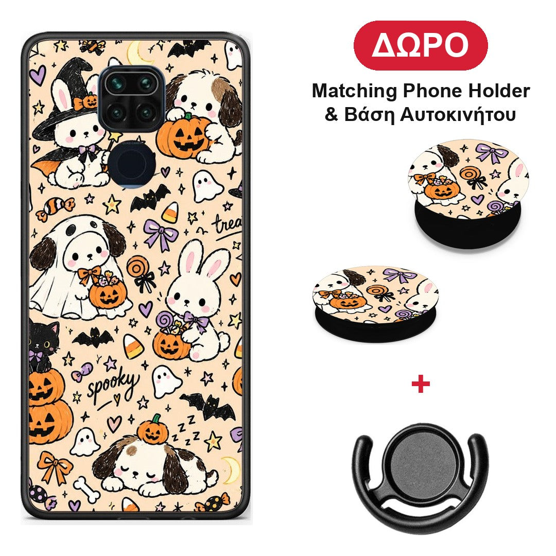 Halloween Puppies and Friends on Cream - Xiaomi Redmi Note 9 θήκη + Δώρο Phone Holder & Βάση Αυτοκινήτου