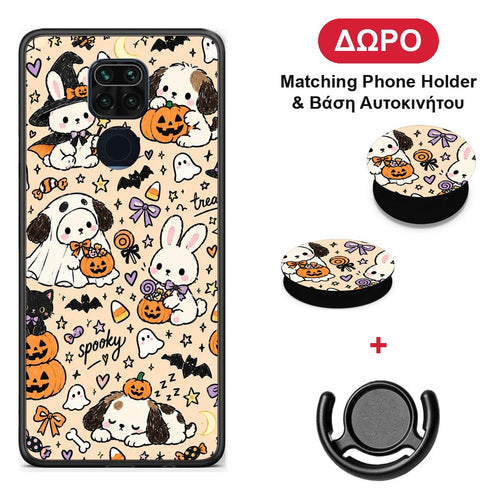 Halloween Puppies and Friends on Cream - Xiaomi Redmi Note 9 θήκη + Δώρο Phone Holder & Βάση Αυτοκινήτου