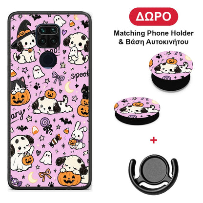 Halloween Puppies and Friends on Lilac - Xiaomi Redmi Note 9 θήκη + Δώρο Phone Holder & Βάση Αυτοκινήτου