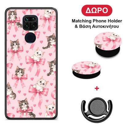 Kittens and Pink Bows on Pink - Xiaomi Redmi Note 9 θήκη + Δώρο Phone Holder & Βάση Αυτοκινήτου