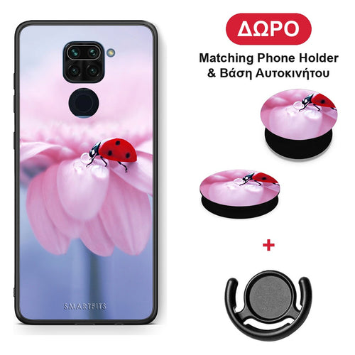 Ladybug Flower - Xiaomi Redmi Note 9 θήκη + Δώρο Phone Holder & Βάση Αυτοκινήτου