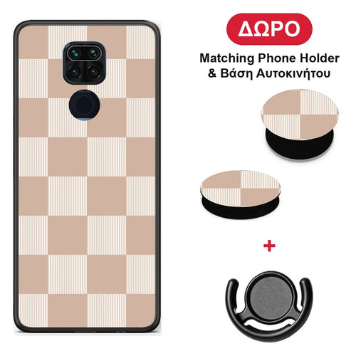Latte and Cream Striped Checks - Xiaomi Redmi Note 9 θήκη + Δώρο Phone Holder & Βάση Αυτοκινήτου