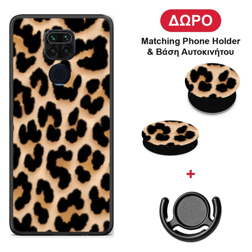 Leopard Print Tan Large - Xiaomi Redmi Note 9 θήκη + Δώρο Phone Holder & Βάση Αυτοκινήτου