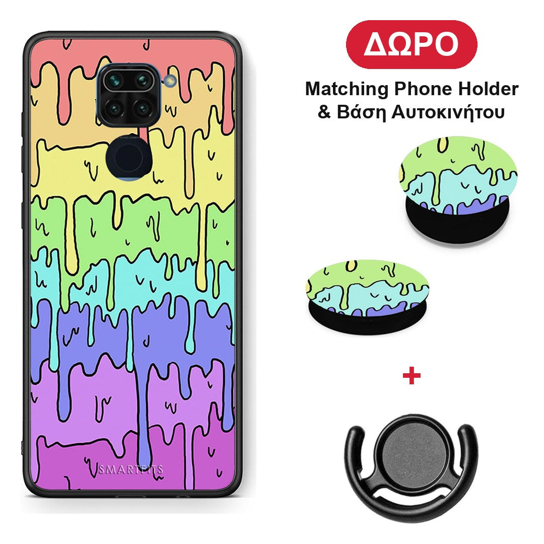Melting Rainbow - Xiaomi Redmi Note 9 θήκη + Δώρο Phone Holder & Βάση Αυτοκινήτου