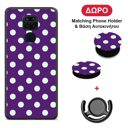 Mint Polka Dots on Purple - Xiaomi Redmi Note 9 θήκη + Δώρο Phone Holder & Βάση Αυτοκινήτου