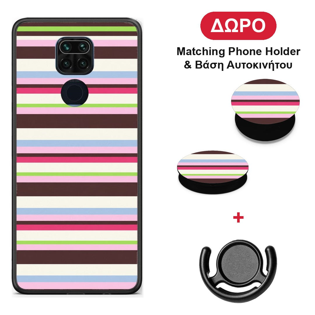 Multicolour Horizontal Stripes - Xiaomi Redmi Note 9 θήκη + Δώρο Phone Holder & Βάση Αυτοκινήτου