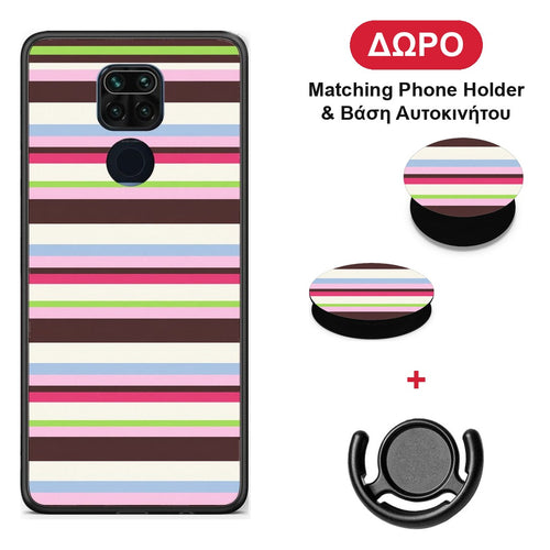 Multicolour Horizontal Stripes - Xiaomi Redmi Note 9 θήκη + Δώρο Phone Holder & Βάση Αυτοκινήτου