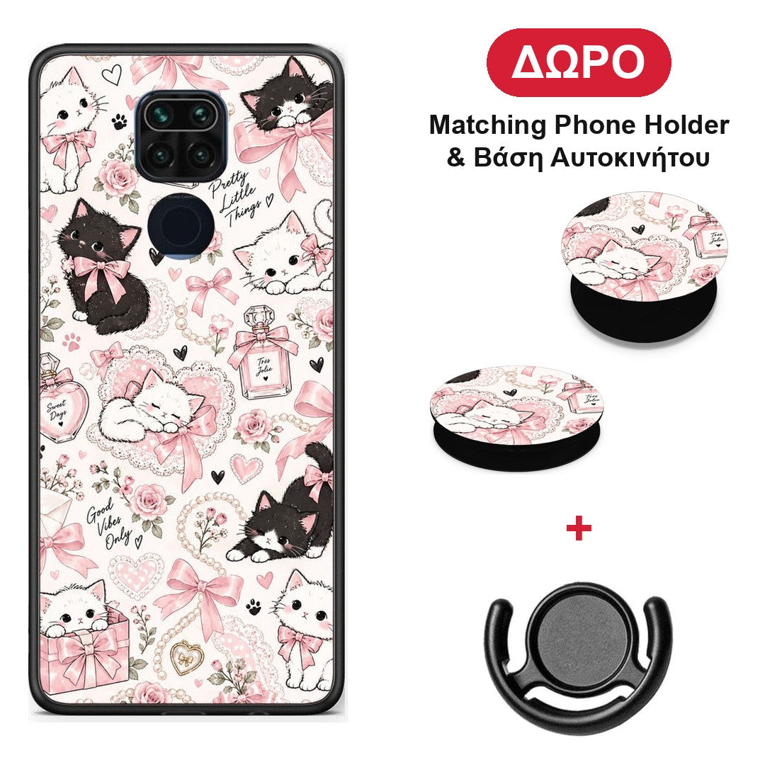 Pink Bows and Kittens Collage - Xiaomi Redmi Note 9 θήκη + Δώρο Phone Holder & Βάση Αυτοκινήτου