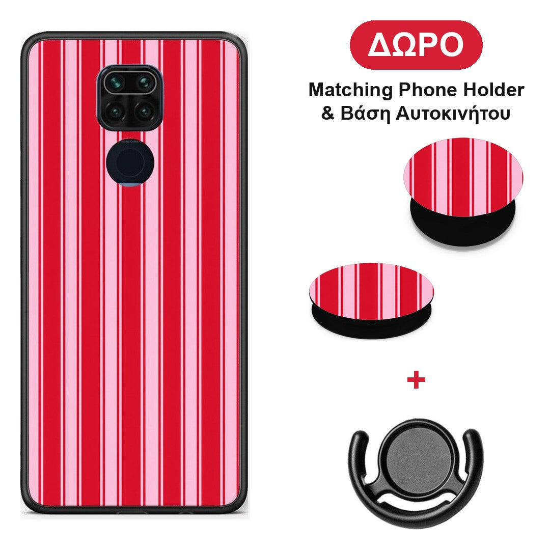 Red and Pink Vertical Pinstripes - Xiaomi Redmi Note 9 θήκη + Δώρο Phone Holder & Βάση Αυτοκινήτου
