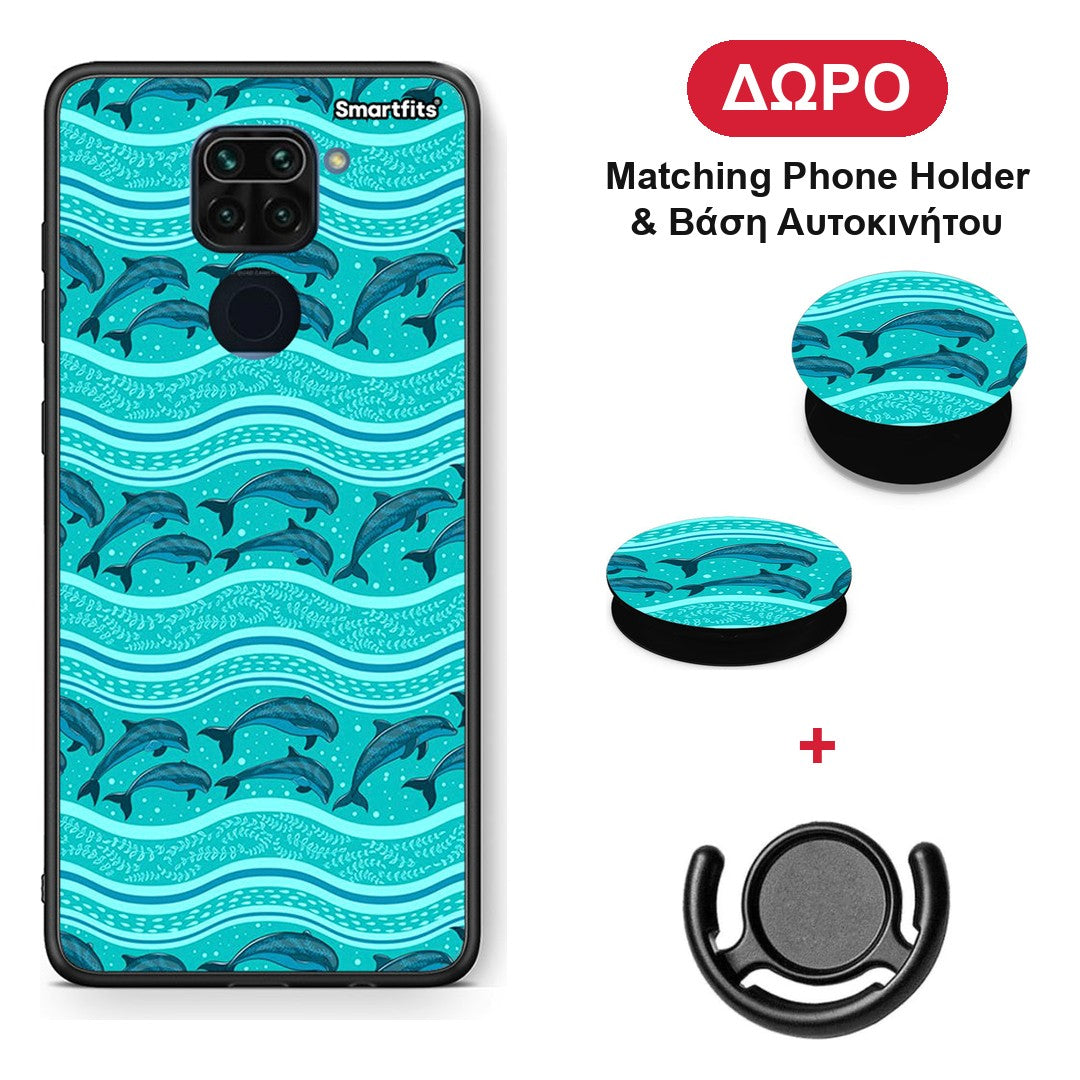 Swimming Dolphins - Xiaomi Redmi Note 9 θήκη + Δώρο Phone Holder & Βάση Αυτοκινήτου