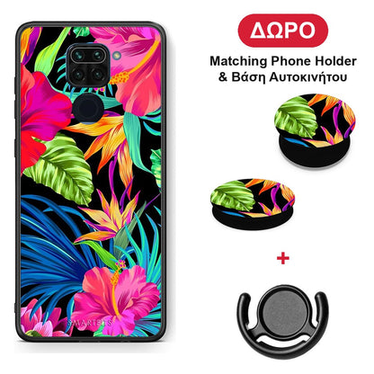 Tropical Flowers - Xiaomi Redmi Note 9 θήκη + Δώρο Phone Holder & Βάση Αυτοκινήτου
