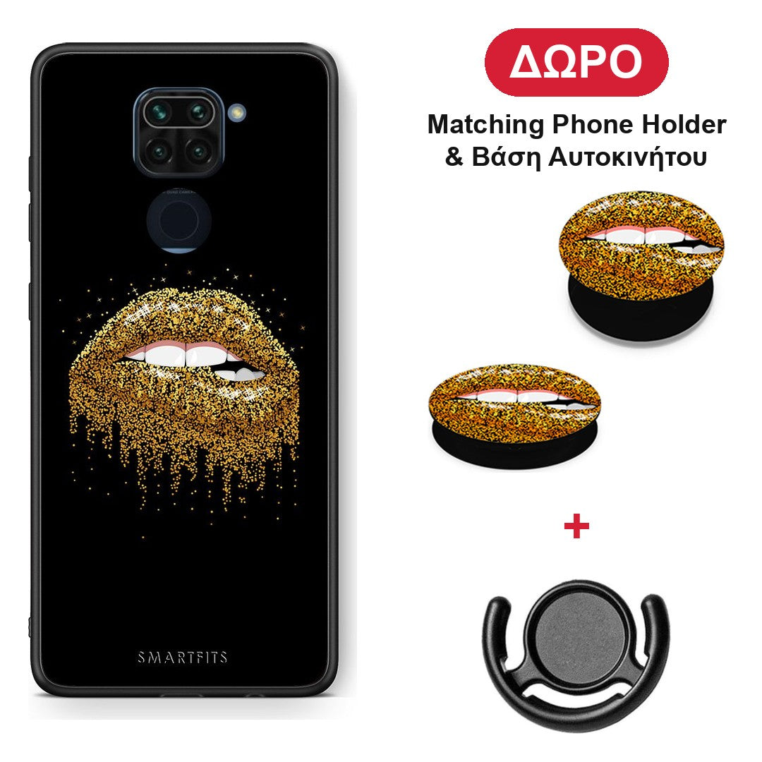 Valentine Golden - Xiaomi Redmi Note 9 θήκη + Δώρο Phone Holder & Βάση Αυτοκινήτου