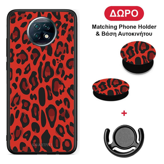 Animal Red Leopard - Xiaomi Redmi Note 9T θήκη + Δώρο Phone Holder & Βάση Αυτοκινήτου