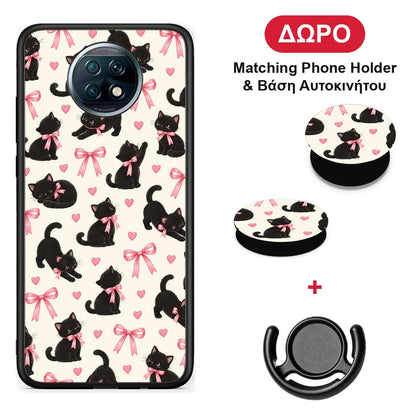Black Kittens and Pink Bows on Cream Small - Xiaomi Redmi Note 9T θήκη + Δώρο Phone Holder & Βάση Αυτοκινήτου