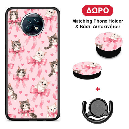 Kittens and Pink Bows on Pink - Xiaomi Redmi Note 9T θήκη + Δώρο Phone Holder & Βάση Αυτοκινήτου