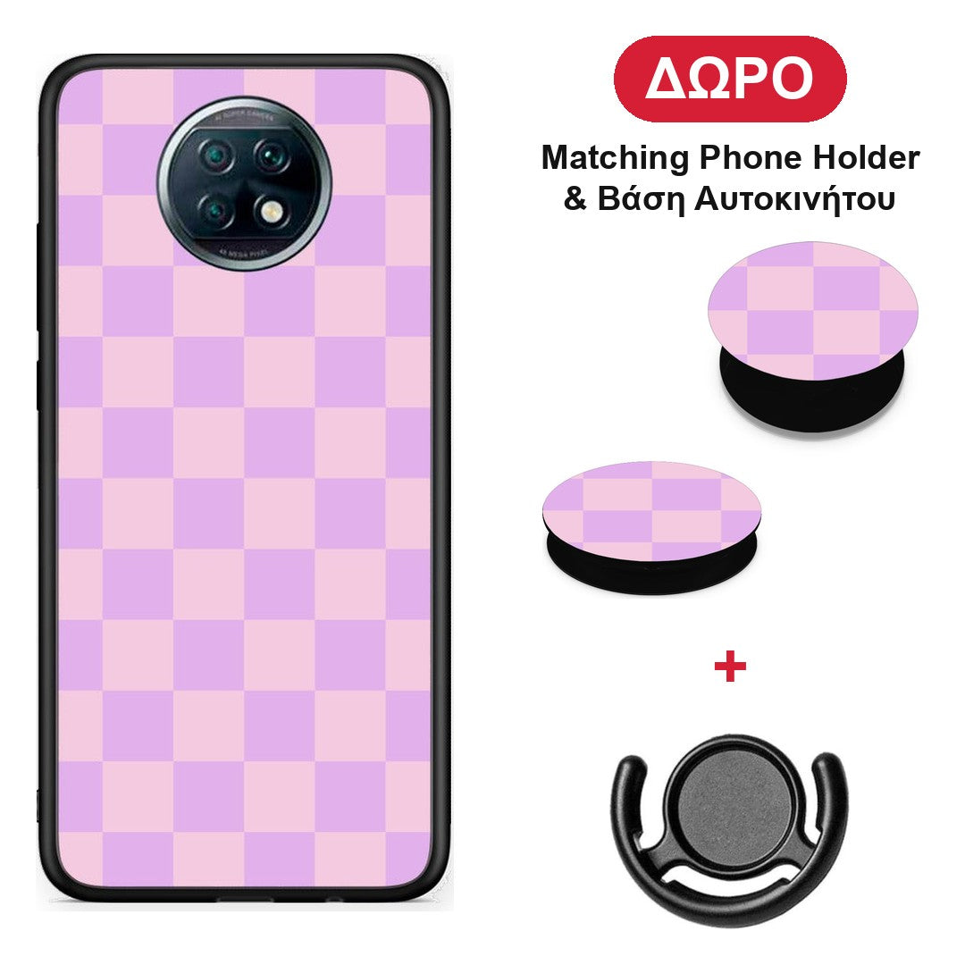Lavender and Pink Checkerboard - Xiaomi Redmi Note 9T θήκη + Δώρο Phone Holder & Βάση Αυτοκινήτου
