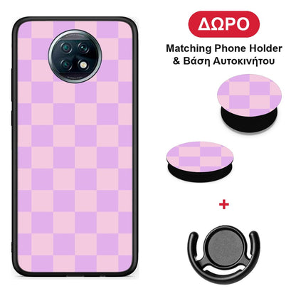Lavender and Pink Checkerboard - Xiaomi Redmi Note 9T θήκη + Δώρο Phone Holder & Βάση Αυτοκινήτου