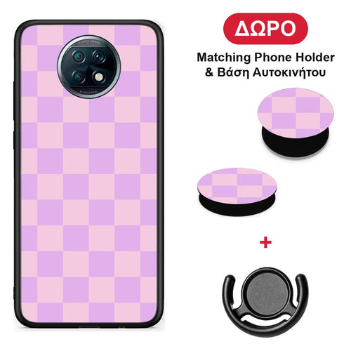 Lavender and Pink Checkerboard - Xiaomi Redmi Note 9T θήκη + Δώρο Phone Holder & Βάση Αυτοκινήτου