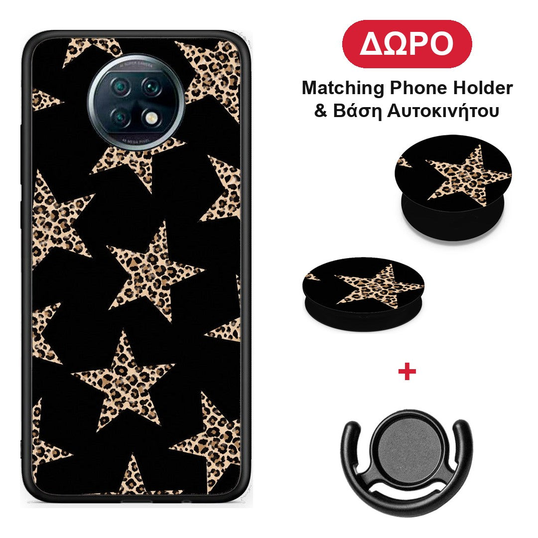 Leopard Stars on Black - Xiaomi Redmi Note 9T θήκη + Δώρο Phone Holder & Βάση Αυτοκινήτου