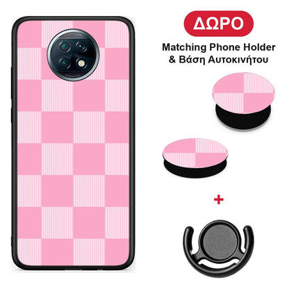 Pink and White Striped Checks - Xiaomi Redmi Note 9T θήκη + Δώρο Phone Holder & Βάση Αυτοκινήτου