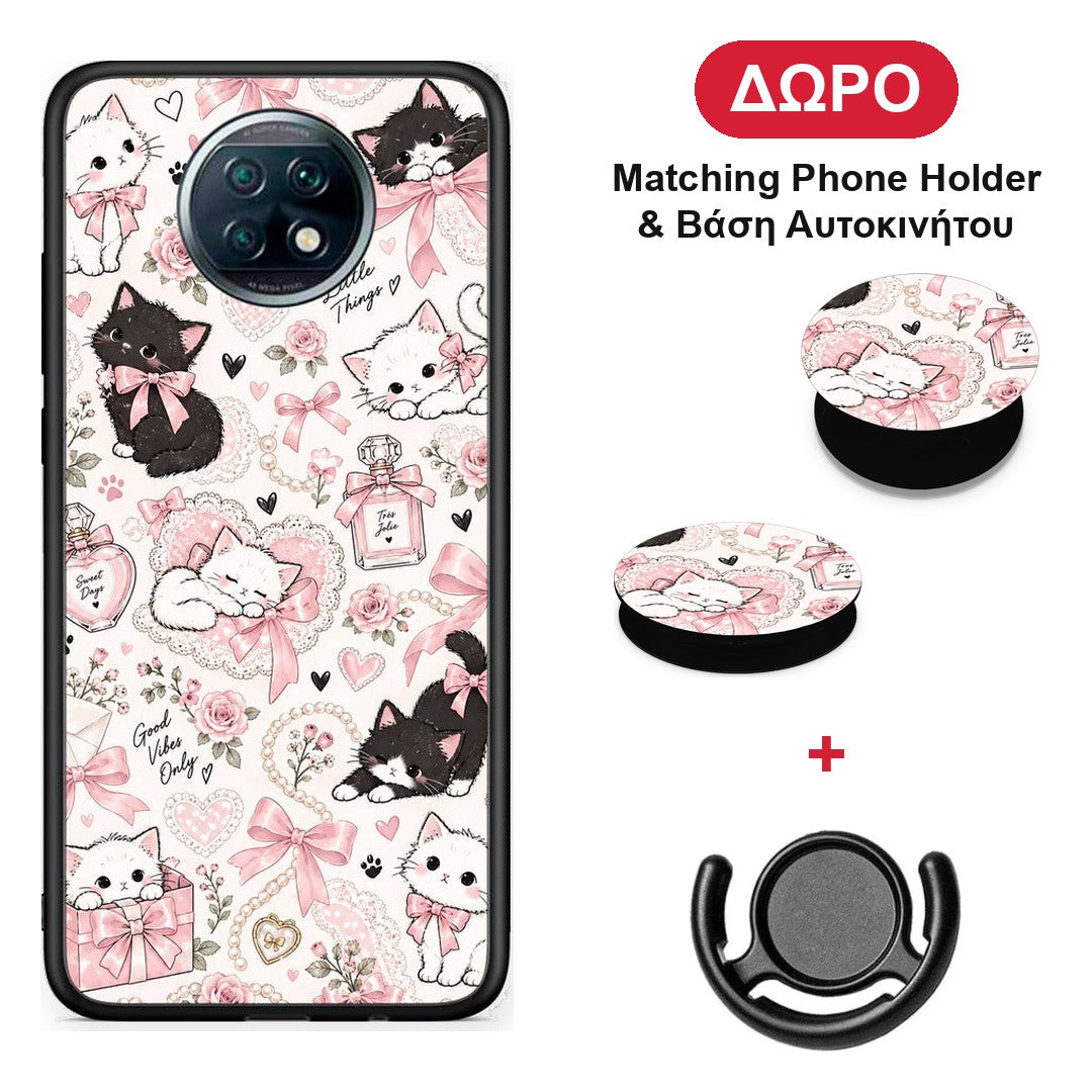Pink Bows and Kittens Collage - Xiaomi Redmi Note 9T θήκη + Δώρο Phone Holder & Βάση Αυτοκινήτου