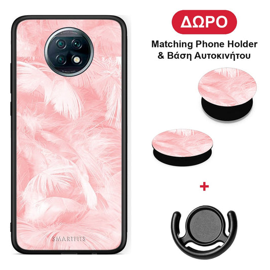 Boho Pink Feather - Xiaomi Redmi Note 9T θήκη + Δώρο Phone Holder & Βάση Αυτοκινήτου
