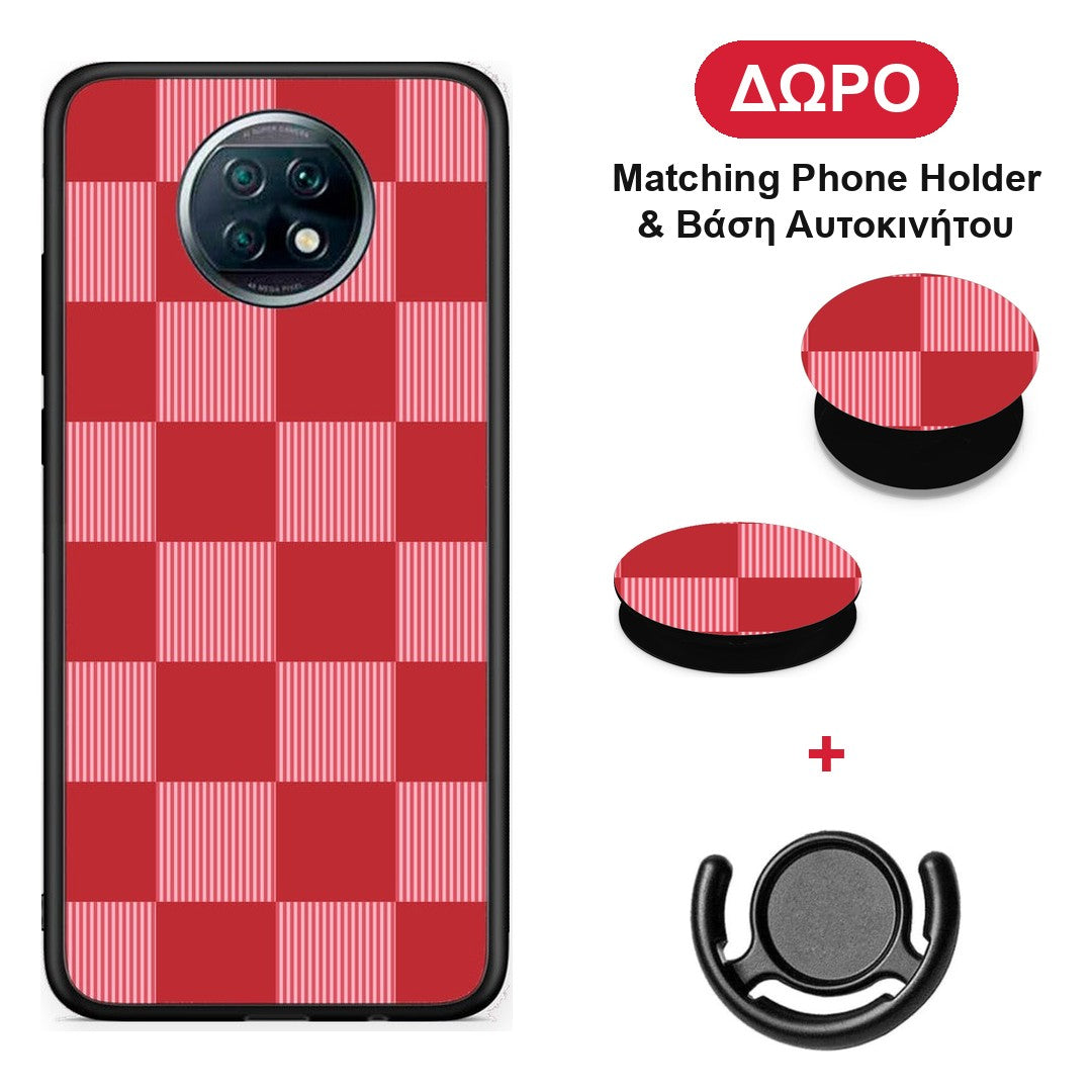 Red and Pink Striped Checks - Xiaomi Redmi Note 9T θήκη + Δώρο Phone Holder & Βάση Αυτοκινήτου