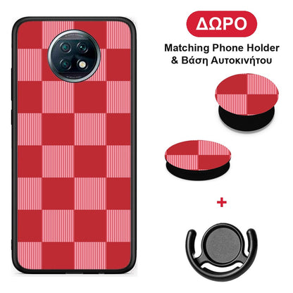 Red and Pink Striped Checks - Xiaomi Redmi Note 9T θήκη + Δώρο Phone Holder & Βάση Αυτοκινήτου