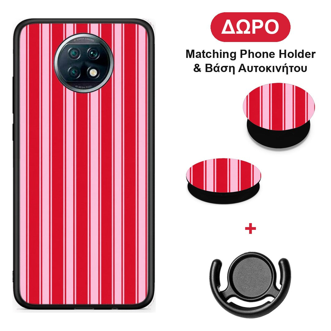 Red and Pink Vertical Pinstripes - Xiaomi Redmi Note 9T θήκη + Δώρο Phone Holder & Βάση Αυτοκινήτου
