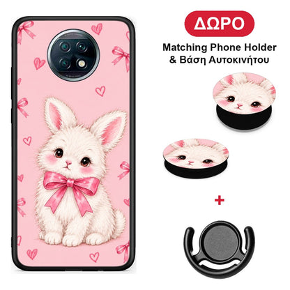 White Bunny and Pink Bows - Xiaomi Redmi Note 9T θήκη + Δώρο Phone Holder & Βάση Αυτοκινήτου