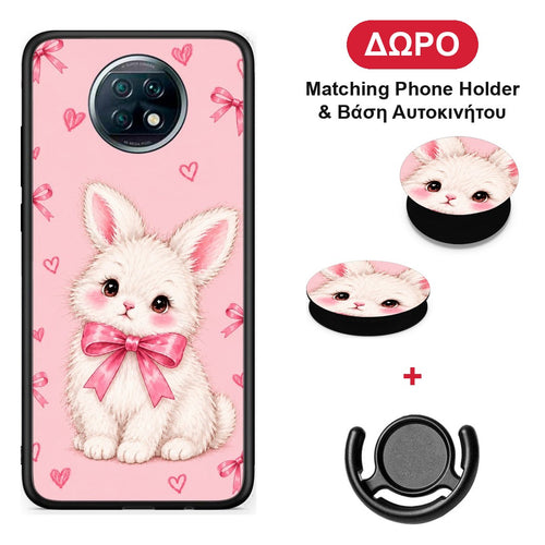 White Bunny and Pink Bows - Xiaomi Redmi Note 9T θήκη + Δώρο Phone Holder & Βάση Αυτοκινήτου